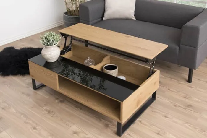 CASA Living Azalea Sofabord H 35 x B 60 x L 110 cm - Glas/melamin/metal - Sort