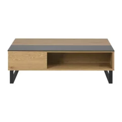 CASA Living Azalea Sofabord H 35 x B 60 x L 110 cm - Glas/melamin/metal - Sort