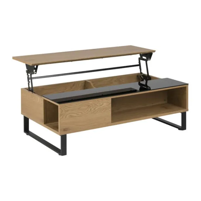 CASA Living Azalea Sofabord H 35 x B 60 x L 110 cm - Glas/melamin/metal - Sort