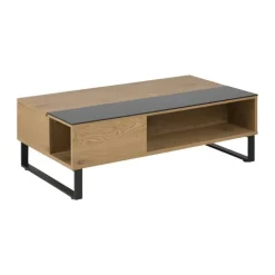 CASA Living Azalea Sofabord H 35 x B 60 x L 110 cm - Glas/melamin/metal - Sort