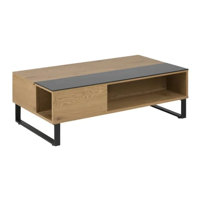 CASA Living Azalea Sofabord H 35 x B 60 x L 110 cm - Glas/melamin/metal - Sort