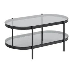 CASA Living Bayonne Sofabord H 42 X B 50 x L 95 cm - Glas/metal - Grå/sort