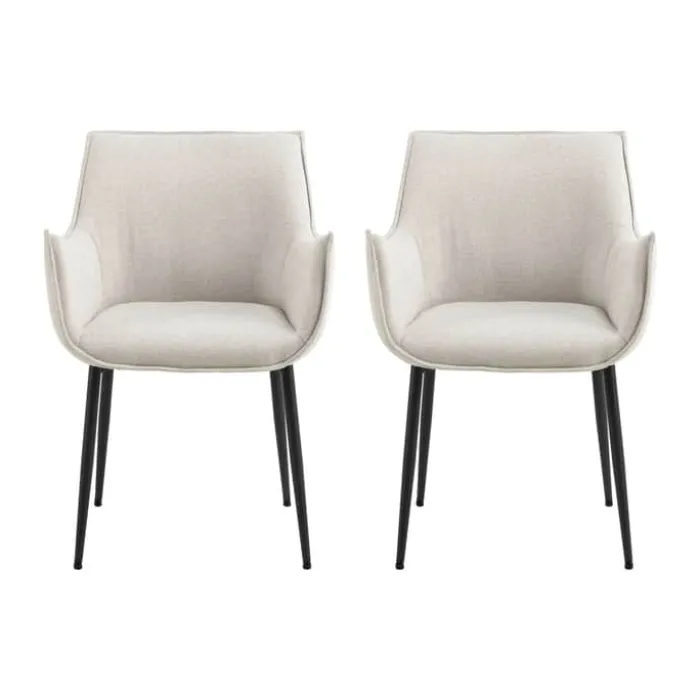 CASA Living Bonita Spisebordsstol med armlæn - 2 stk H 82,5 x B 56 x D 56 cm - Stof/stål - Beige