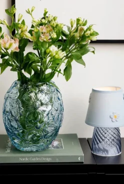 CASA Living Bordlampe H 19,5 cm - Glas/bomuld - Lyseblå