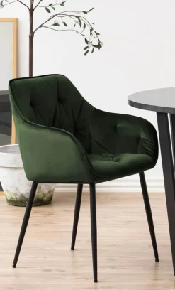 CASA Living Brooke Spisebordsstol - 2 stk. H 83 x B 58 x D 55 cm - Metal/stof - Skovgrøn/sort