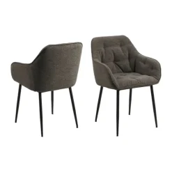 CASA Living Brooke Spisebordsstol med armlæn - 2 stk H 83 x B 58 x D 55 cm - Metal/stof - Mørkegrå