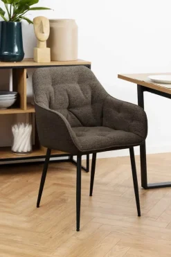 CASA Living Brooke Spisebordsstol med armlæn - 2 stk H 83 x B 58 x D 55 cm - Metal/stof - Mørkegrå