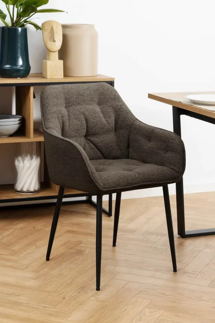CASA Living Brooke Spisebordsstol med armlæn - 2 stk H 83 x B 58 x D 55 cm - Metal/stof - Mørkegrå