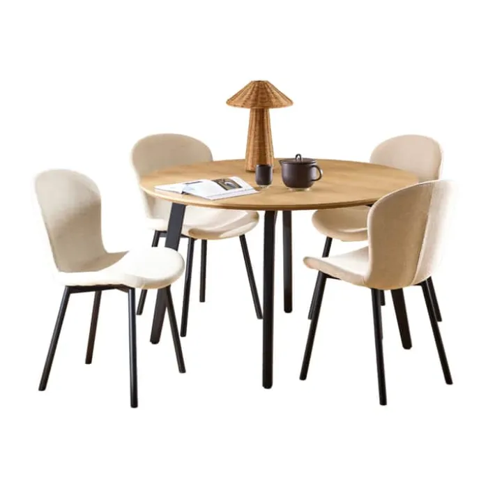 CASA Living Cadiz Spisebordssæt - 5 dele Stål/egetræ - Beige