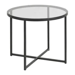 CASA Living Cross Hjørnebord Ø 55 x H 45 cm - Metal/glas - Røg/sort