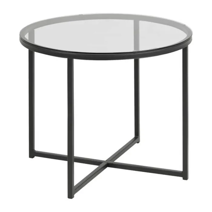 CASA Living Cross Hjørnebord Ø 55 x H 45 cm - Metal/glas - Røg/sort