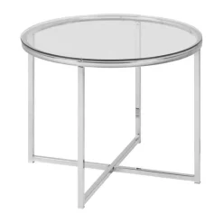 CASA Living Cross Hjørnebord Ø 55 x H 45 cm - Metal/glas - Sølvfarvet/klar