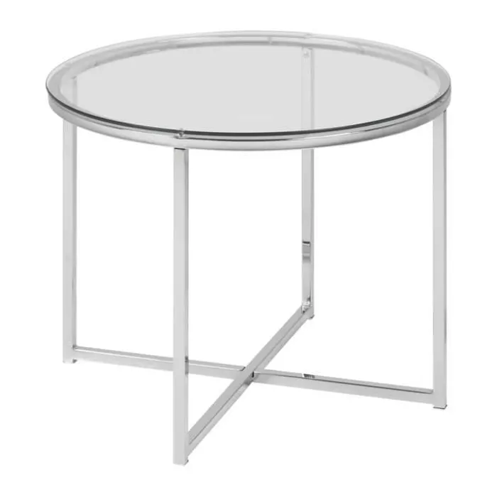 CASA Living Cross Hjørnebord Ø 55 x H 45 cm - Metal/glas - Sølvfarvet/klar
