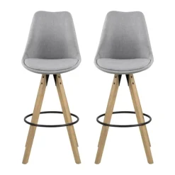 CASA Living Dima Barstol - 2 stk H 111,5 x B 48,5 x D 55 cm - Gummitræ - Lysegrå