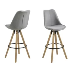 CASA Living Dima Barstol - 2 stk H 111,5 x B 48,5 x D 55 cm - Gummitræ - Lysegrå