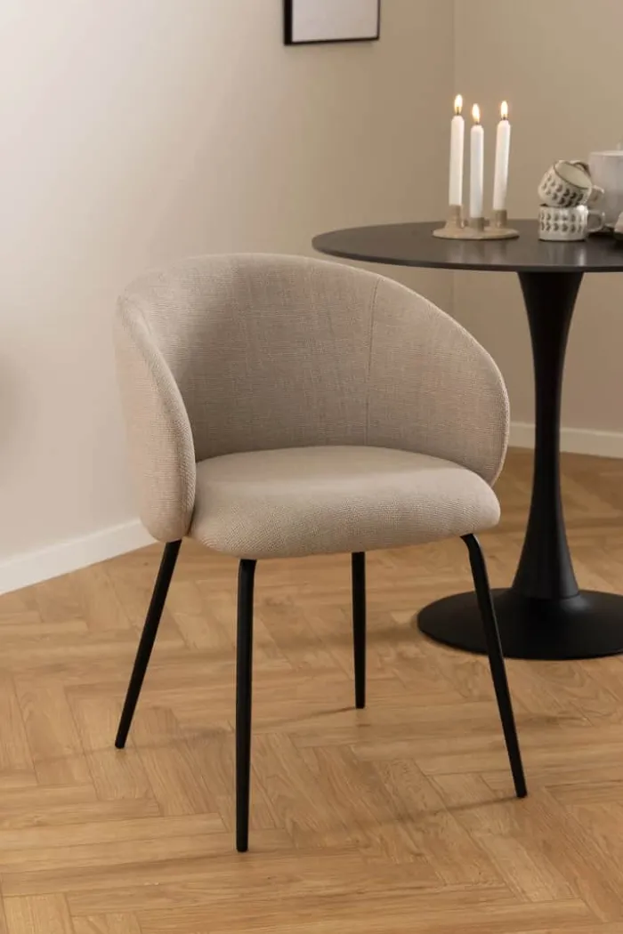 CASA Living Eleanor Spisebordsstol - 2 stk H 79 x B 55,5 x D 55 cm - Stof/stål - Beige