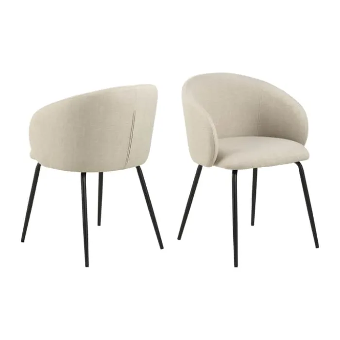CASA Living Eleanor Spisebordsstol - 2 stk H 79 x B 55,5 x D 55 cm - Stof/stål - Beige