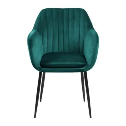 CASA Living Emilia Spisebordsstol H 83 x B 57 x D 61 cm - Metal/stof - Flaskegrøn/sort