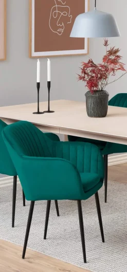 CASA Living Emilia Spisebordsstol H 83 x B 57 x D 61 cm - Metal/stof - Flaskegrøn/sort