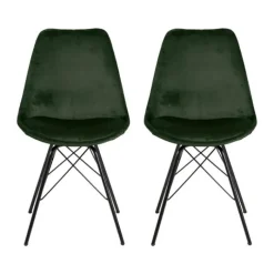 CASA Living Eris Spisebordsstol - 2 stk. H 85,5 x B 48,5 x D 54 cm - Stof/pulverlakeret metal - Skovgrøn/sort