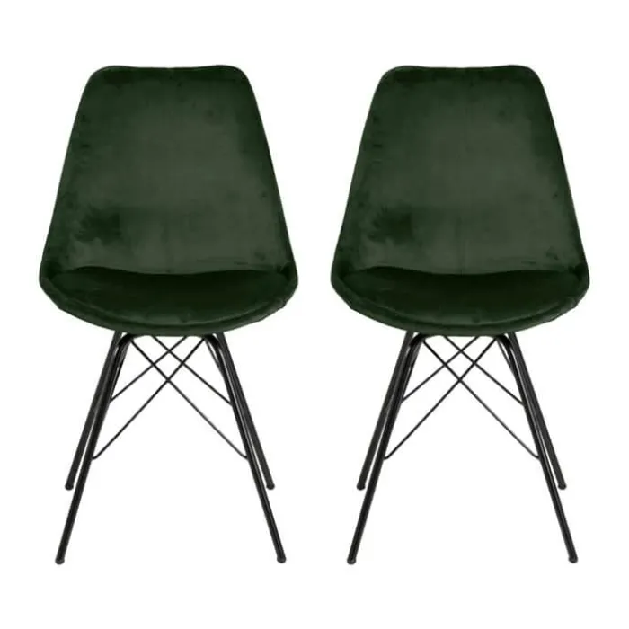 CASA Living Eris Spisebordsstol - 2 stk. H 85,5 x B 48,5 x D 54 cm - Stof/pulverlakeret metal - Skovgrøn/sort