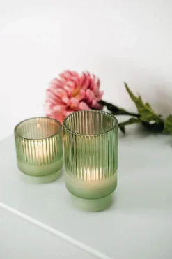 CASA Living Fyrfadsstage H 14 cm - Glas - Grøn