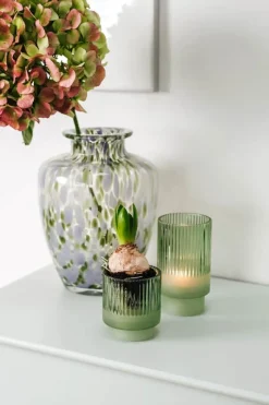 CASA Living Fyrfadsstage H 14 cm - Glas - Grøn