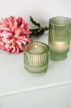 CASA Living Fyrfadsstage H 14 cm - Glas - Grøn