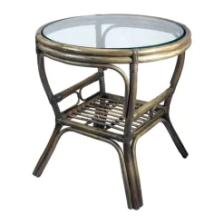 CASA Living Havebord Ø 60 cm - Rattan/glas - Grå