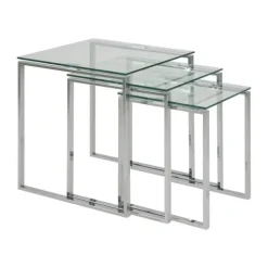 CASA Living Katrine Indskudsbord - 3 dele H 55 x B 50 x L 50 cm - Glas/stål - Klar
