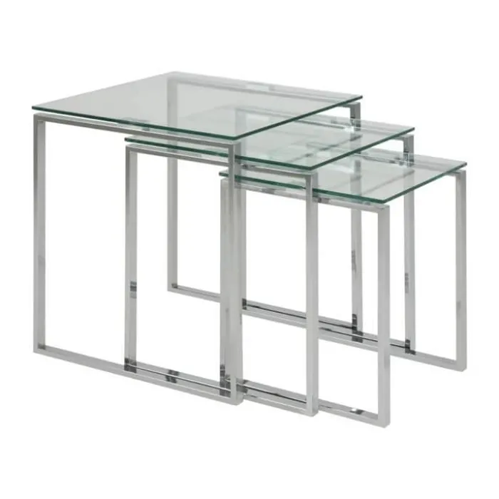 CASA Living Katrine Indskudsbord - 3 dele H 55 x B 50 x L 50 cm - Glas/stål - Klar