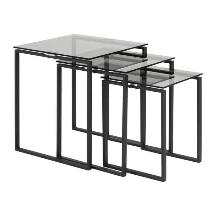 CASA Living Katrine Indskudsbord - 3 dele H 55 x B 50 x L 50 cm - Glas/stål - Røg/sort