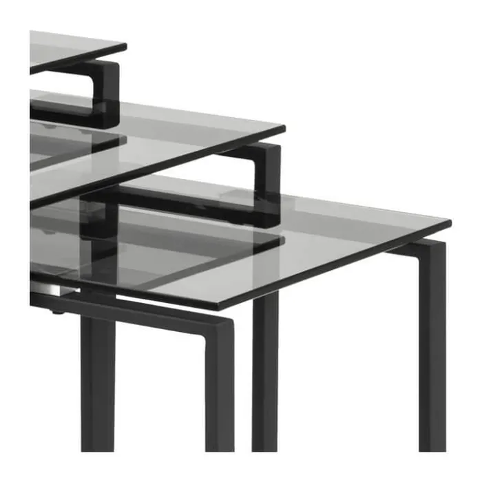 CASA Living Katrine Indskudsbord - 3 dele H 55 x B 50 x L 50 cm - Glas/stål - Røg/sort