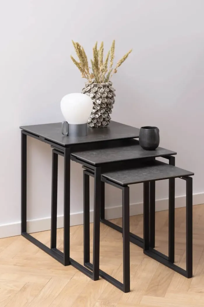 CASA Living Katrine Indskudsbord - 3 dele H 55 x B 50 x L 50 cm - Keramik/stål - Sort