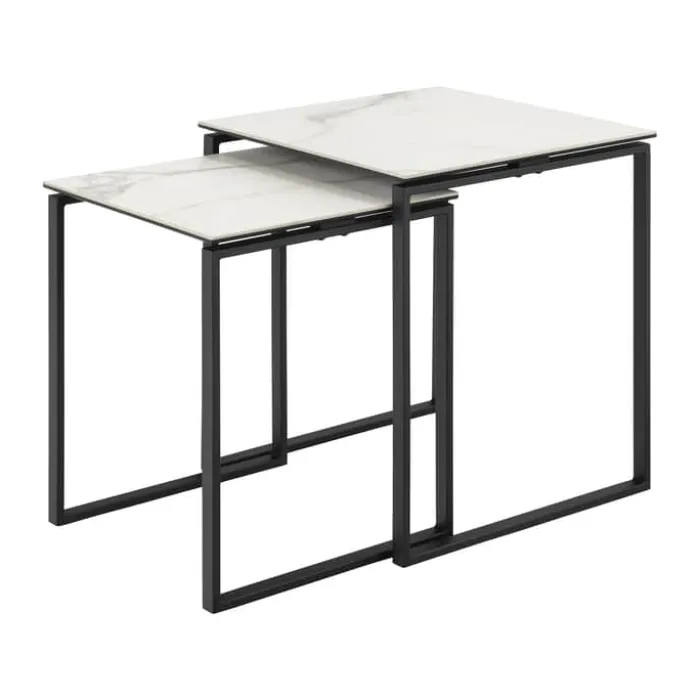 CASA Living Katrine Sofabordssæt - 2 stk H 55 x B 50 x L 50 cm - Keramik/stål - Hvid
