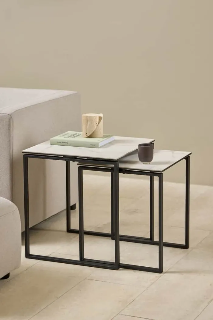 CASA Living Katrine Sofabordssæt - 2 stk H 55 x B 50 x L 50 cm - Keramik/stål - Hvid