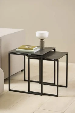 CASA Living Katrine Sofabordssæt - 2 stk H 55 x B 50 x L 50 cm - Keramik/stål - Sort