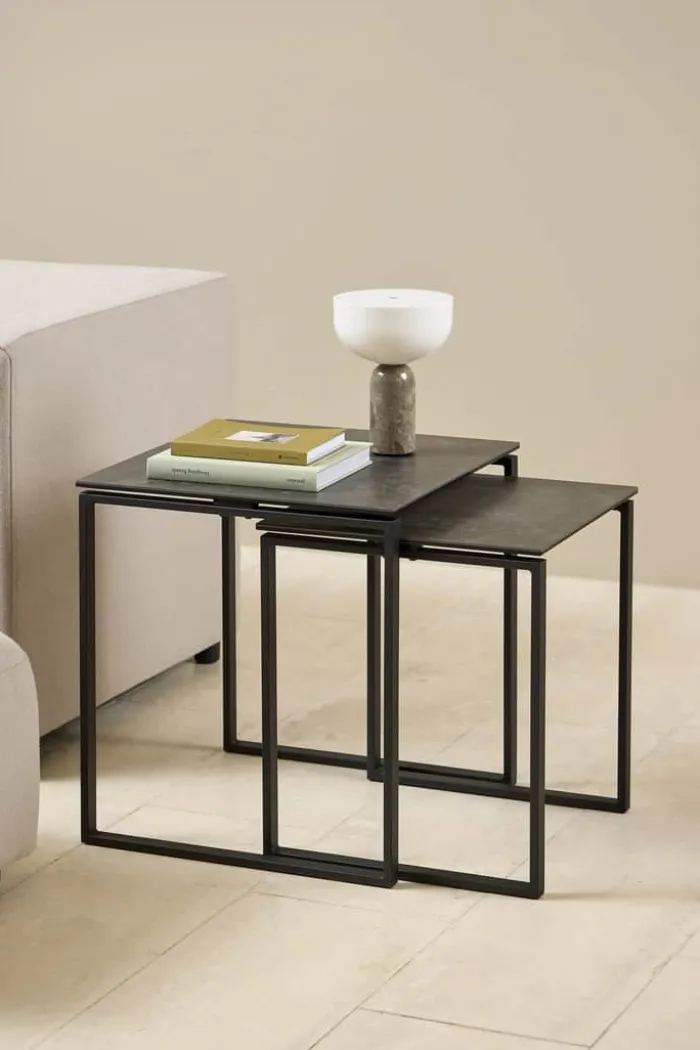 CASA Living Katrine Sofabordssæt - 2 stk H 55 x B 50 x L 50 cm - Keramik/stål - Sort