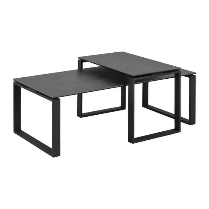 CASA Living Katrine Sofabordssæt - 2 stk H 37,5 x B 55 x L 115 cm - Keramik/metal/glas - Sort