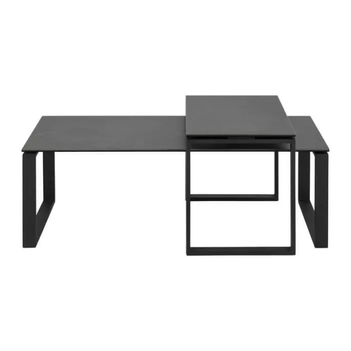 CASA Living Katrine Sofabordssæt - 2 stk H 37,5 x B 55 x L 115 cm - Keramik/metal/glas - Sort