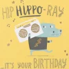 CASA Living Kort - Hip hippo-ray it's your birthday H 7,5 x B 7,5 cm - Papir - Lyseblå/brun/gul