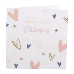 CASA Living Kort - Tillykke på din Dåbsdag H 7,5 x B 7,5 cm - Papir - Lyserød