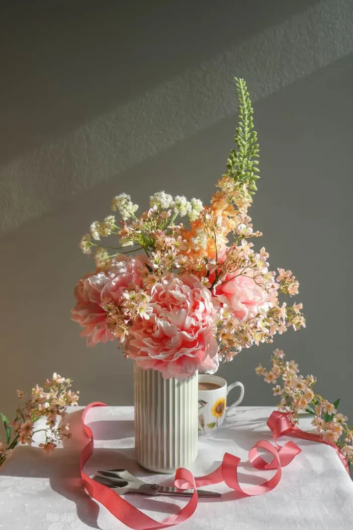 CASA Living Kunstig Blomst - Steppelys H 100 cm - Polyester - Fersken