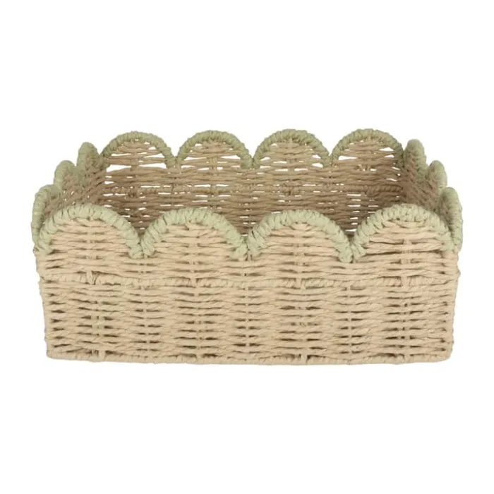 CASA Living Kurv B 24 x L 34 cm - Papirgarn/jern - Natur/lysegrøn