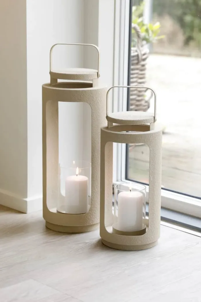 CASA Living Lanterne H 42,5cm - Metal/glas - Beige