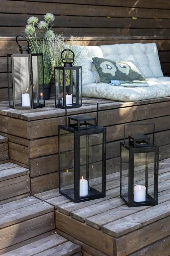 CASA Living Lanterne H 34 cm - Metal/glas - Sort