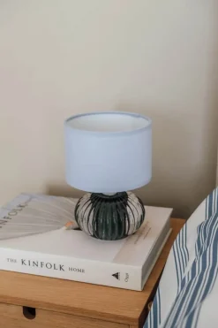CASA Living LED Bordlampe Ø 13,5 x H 19,2 cm - Glas/stof - Blå