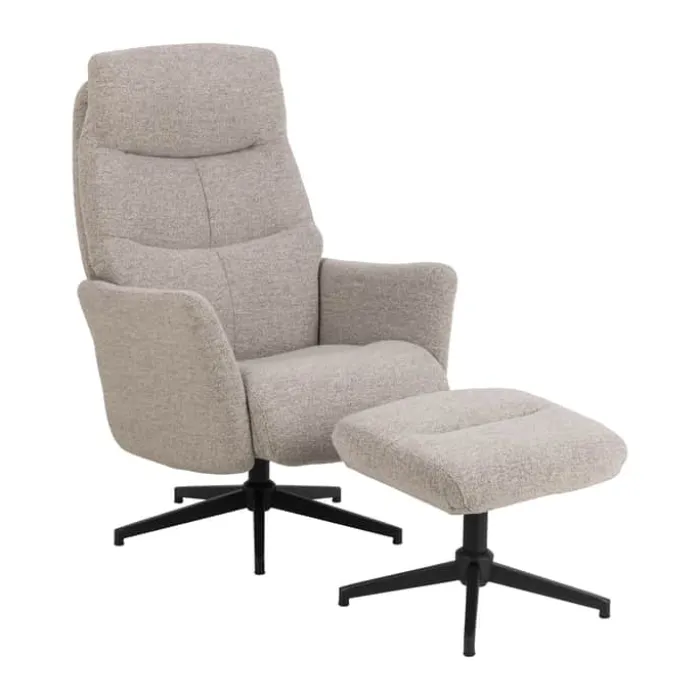 CASA Living London Recliner med fodskammel H 112 x B 75 x D 83 cm - Stof/stål - Beige