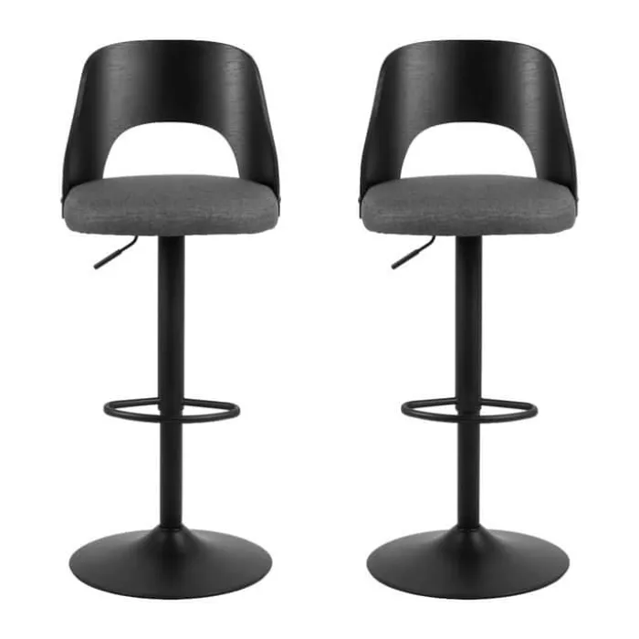 CASA Living Lucy Barstol - 2 stk. H 113 x B 47 x D 50,5 cm - Metal/stof/træ - Mørkegrå/sort