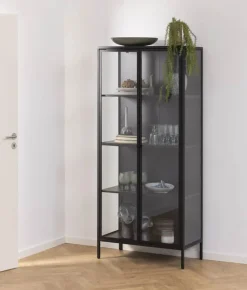 CASA Living Newcastle Vitrine H 180 x B 80 x D 40 cm - Glas/metal - Sort